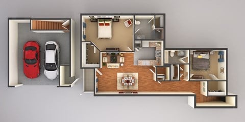 Floor plan for 2 beds, 2 baths, 1461 sqft